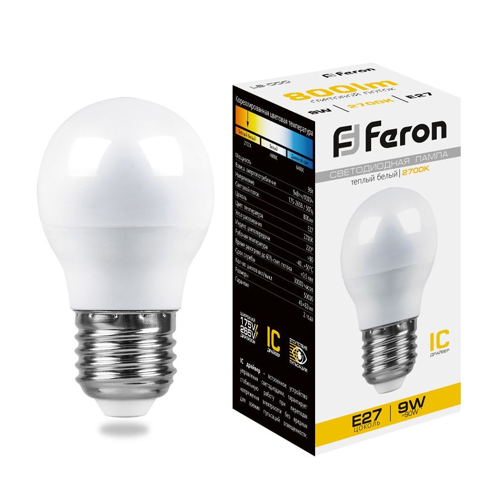 E27 Лампа светодиодная Feron LB-550 E27 9W 2700K 230V 25804 