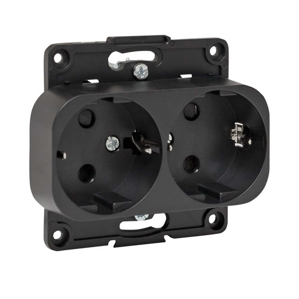 EKF Стокгольм черный Розетка 2-ая EKF PROxima Стокгольм Черный с/з со шторками 16А EYR16-128-20