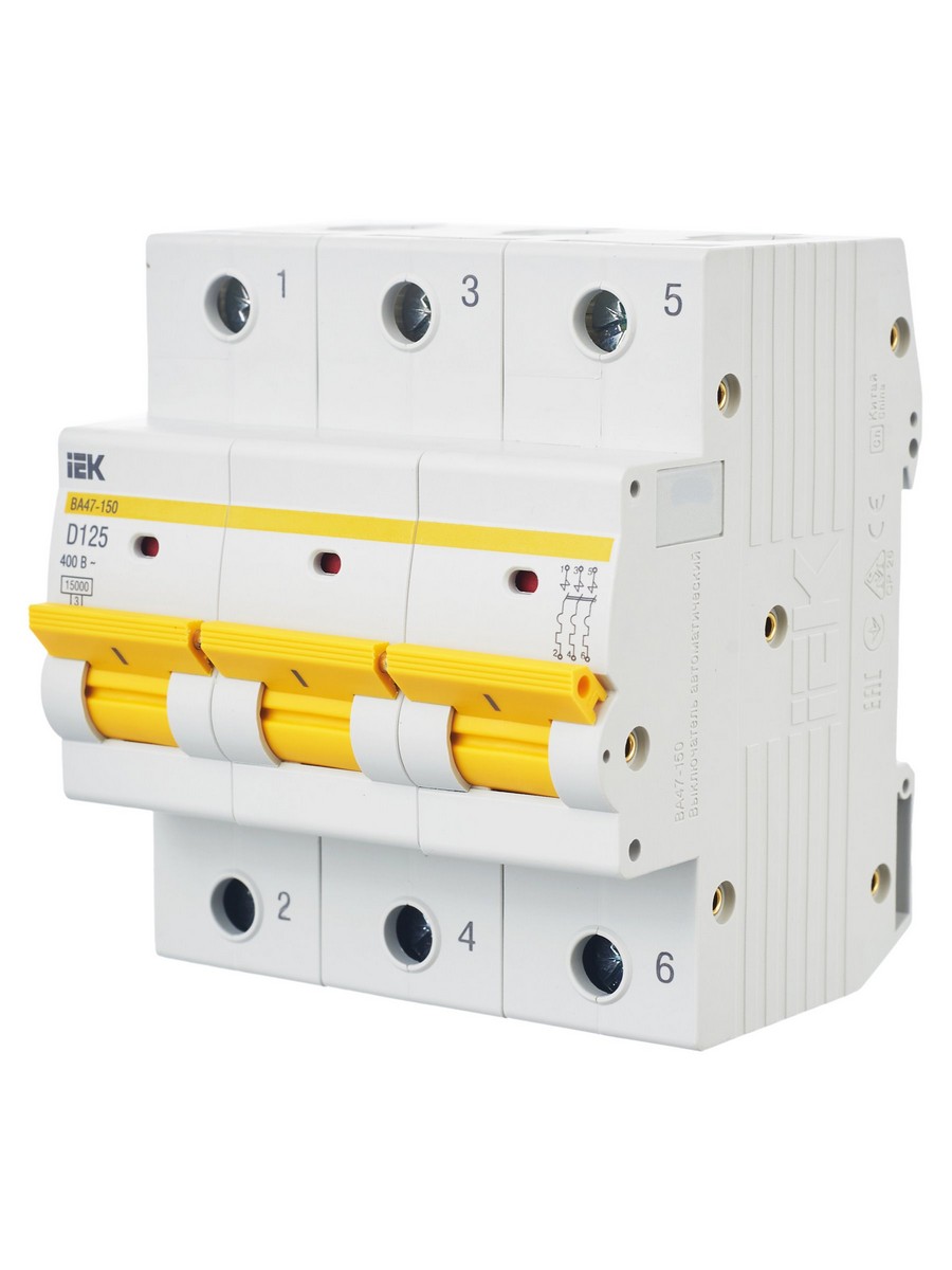3 полюсные (трехполюсные) Автоматический выключатель IEK KARAT ВА47-150 3Р 125А 15кА х-ка D MVA50-3-125-D 