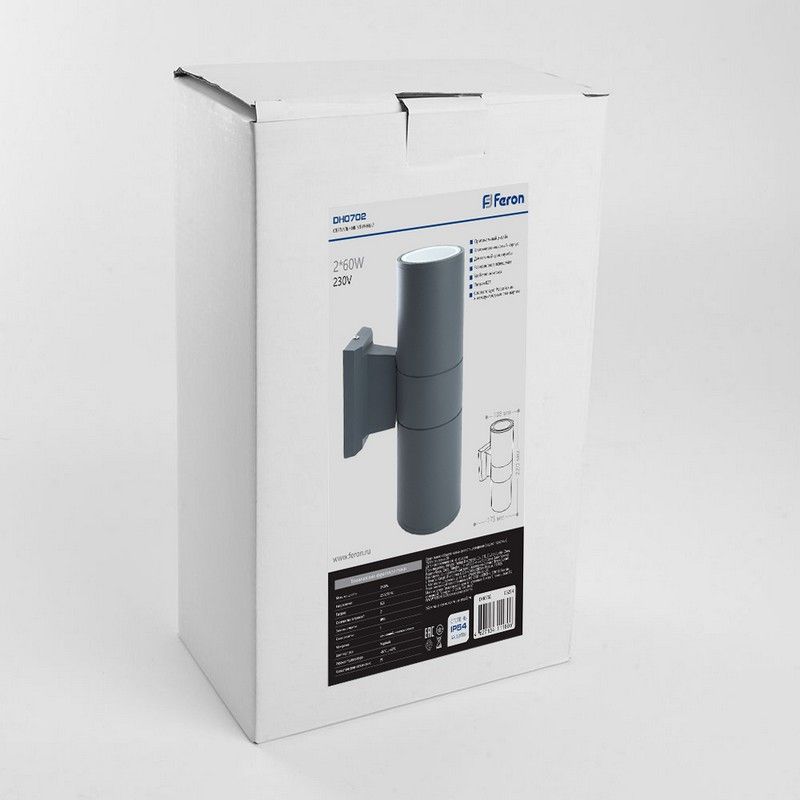 Уличные настенные светильники Светильник садово-парковый Feron DH0702 на стену вверх/вниз 18W 2*E27 230V серый 06295 