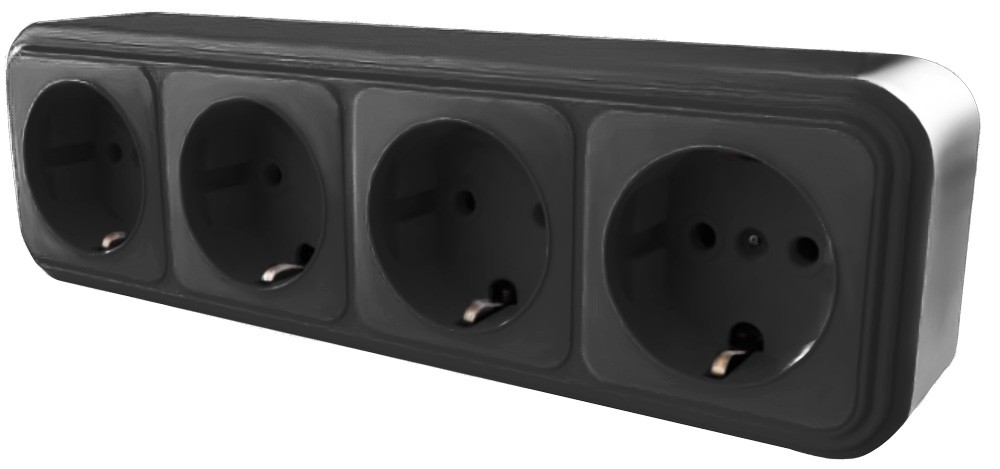 Накладные розетки и выключатели Stekker Розетка 4-местная с/з STEKKER PST16-61-20 16А IP20 черный Брест 39704