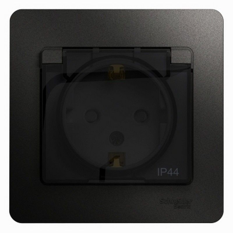 Glossa Антрацит Розетка Systeme Electric Glossa Антрацит с/з со шторками с крышкой, 16А, I GSL000748