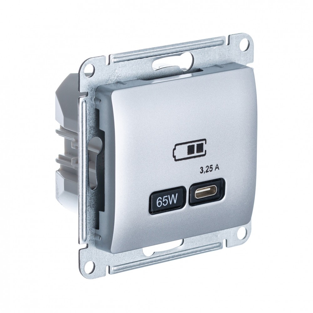 Glossa Алюминий Розетка USB Systeme Electric Glossa Алюминий тип-C 65W высокоскор.заряд. QC, PD, мех. GSL000327