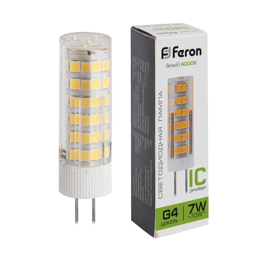 G4 Лампа светодиодная Feron LB-433 G4 7W 4000K 25864 