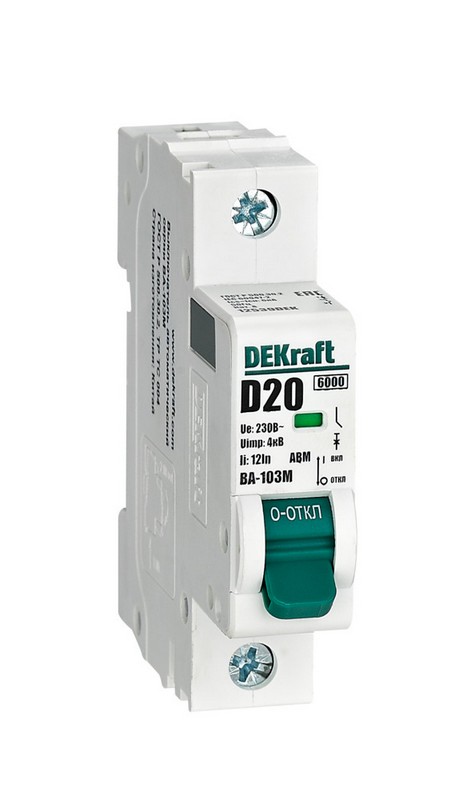 1 полюсные (однополюсные) Автоматический выключатель DEKraft 1P 20А D ВА-103M 6кА 12539DEK без теплозащиты 