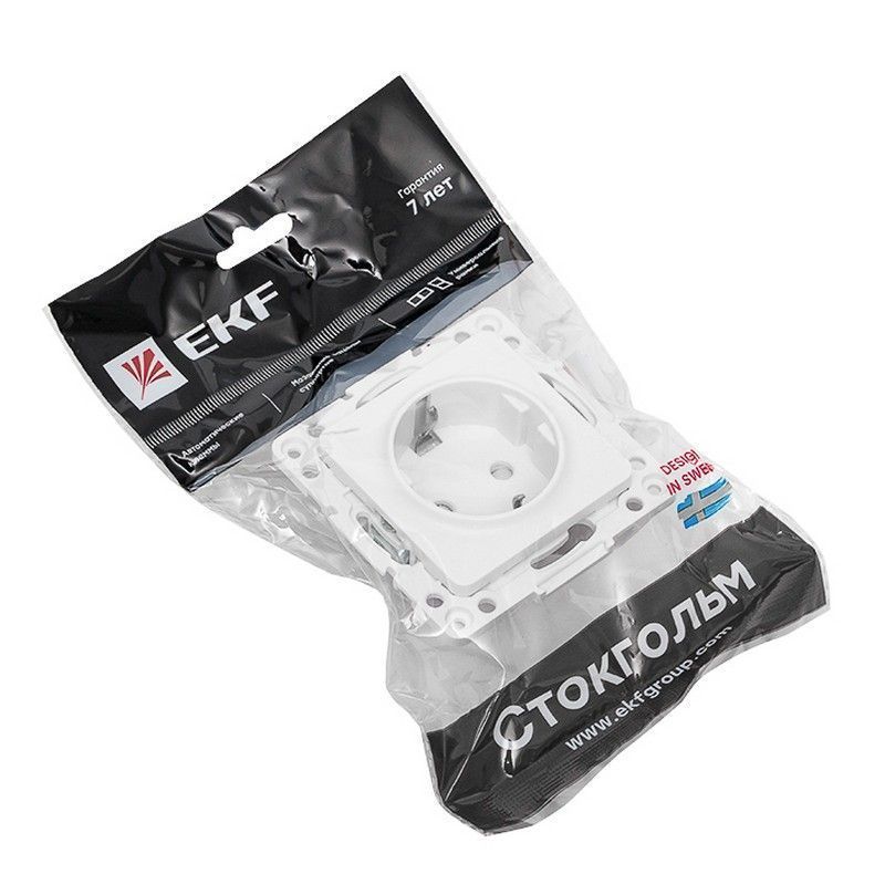 EKF Стокгольм белый Розетка с/з EKF PROxima Стокгольм Белый со шторками 16А EYR16-028-10