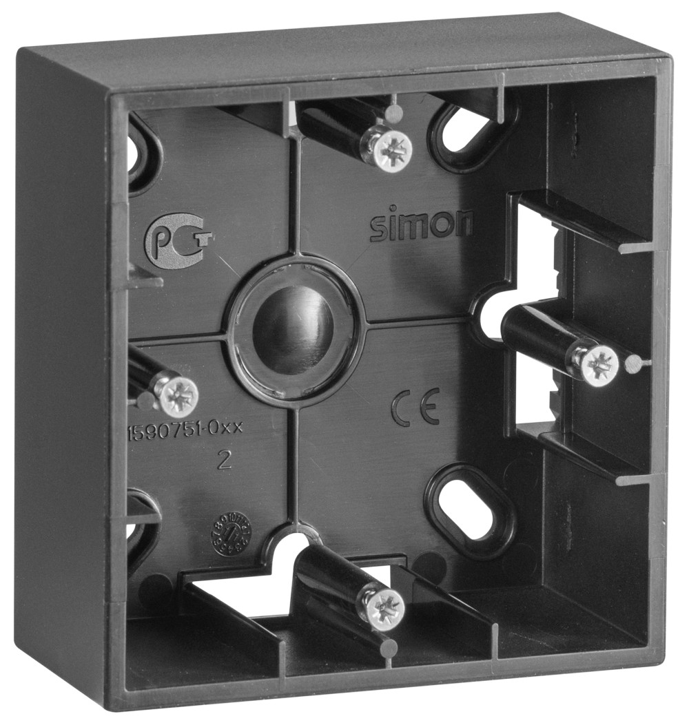 Розетки и выключатели Simon 15 Графит Коробка Simon 15 Графит 1-ая для наружного монтажа 1590751-038