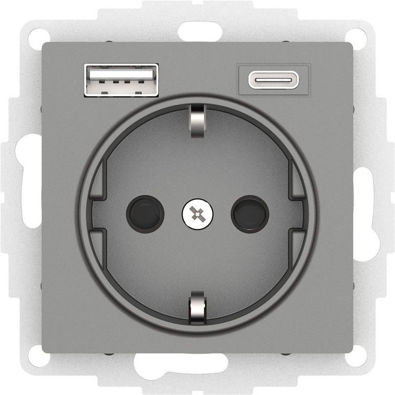 AtlasDesign Сталь Розетка USB Systeme Electric AtlasDesign Сталь 16А с A+C (5В/24А/3 А 2х5В/15А) мех ATN000932