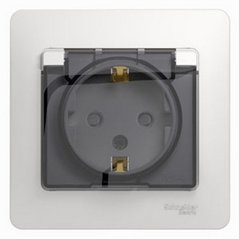 Glossa Белый Розетка Systeme Electric Glossa Белый с/з со шторками с крышкой, IP44 (в с GSL000148