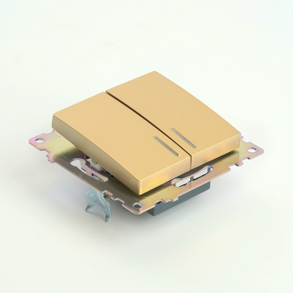 Катрин - Розетки и выключатели Stekker Выключатель 2-клавишный c индикатором STEKKER GLS10-7102-08 10А Катрин золото 49217