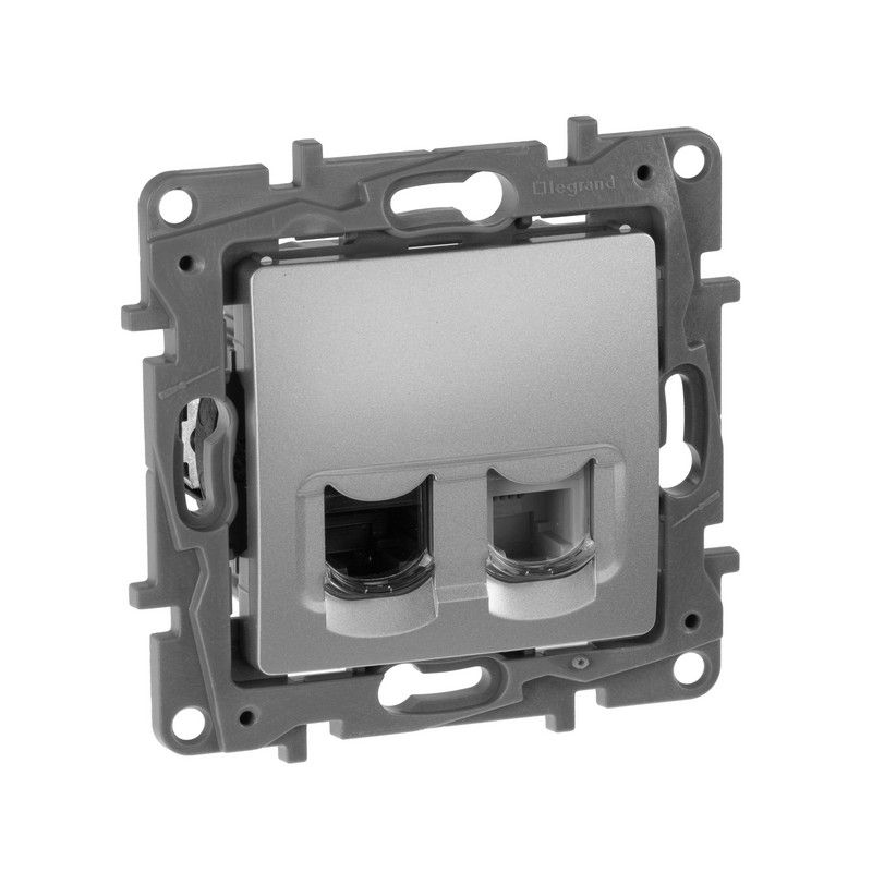 Legrand Etika Алюминий Розетка телефон + компьютер Legrand Etika алюминий (RJ11+RJ45) 5 кат. UTP 672452