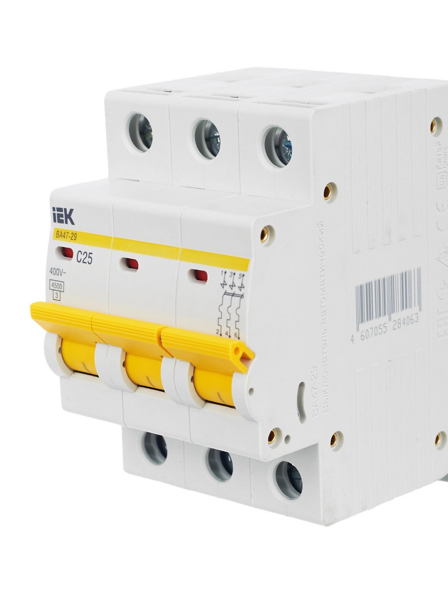 3 полюсные (трехполюсные) Автоматический выключатель IEK KARAT ВА47-29 3Р 25А 4,5кА х-ка С MVA20-3-025-C 