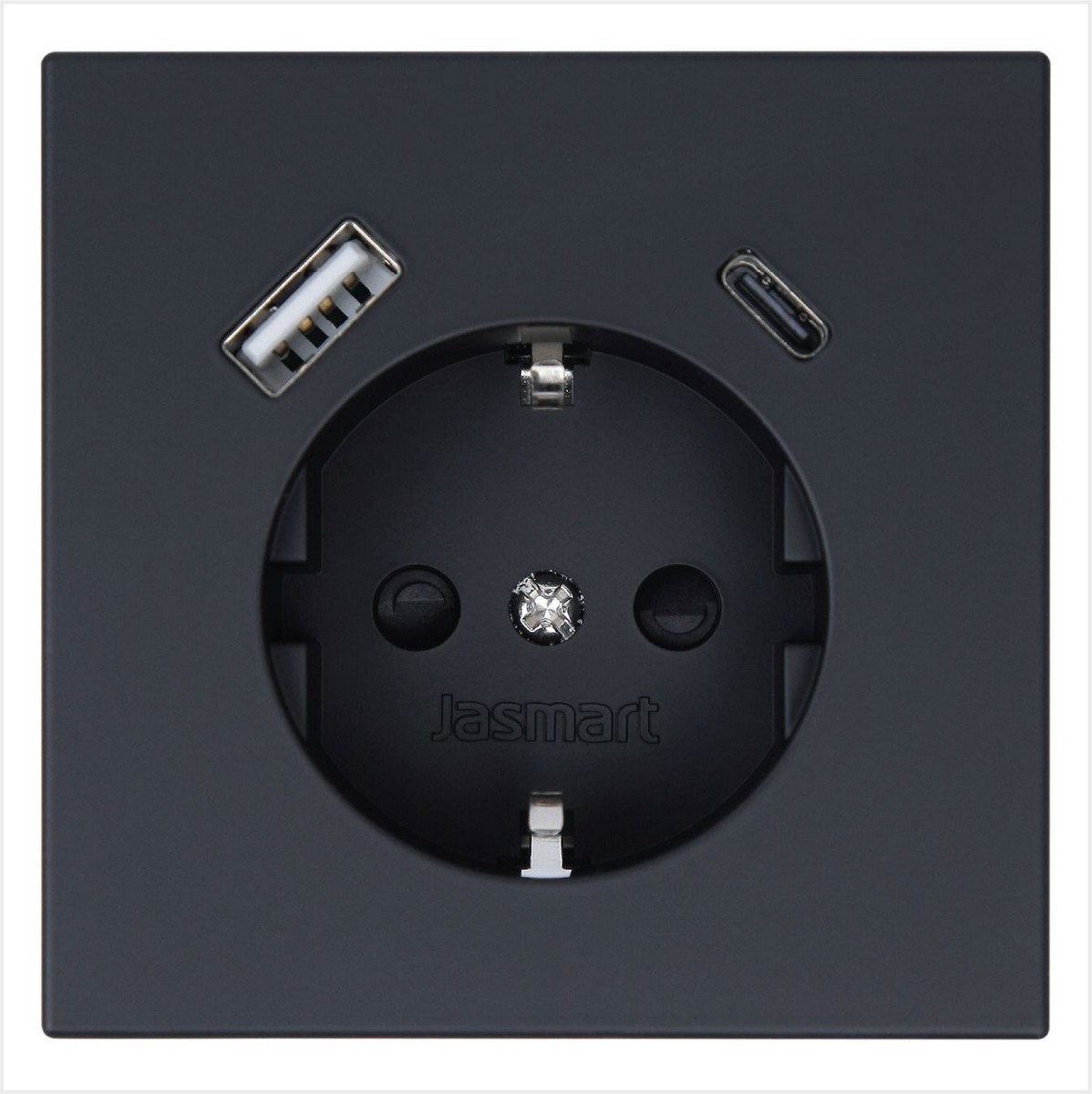 JASMART FD - розетки и выключатели Розетка JASMART FD SCHUKO с USB A+C с защитными шторками 25W Черный матовый (soft touch) 5501USB-25PBM