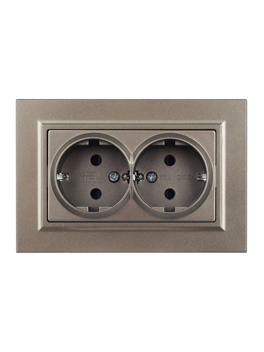IEK Brite Шампань Розетка IEK BRITE 2-ая с/з с шторками 16А в сборе РСш12-3-БрШ шампань BR-R24-16-K37-F