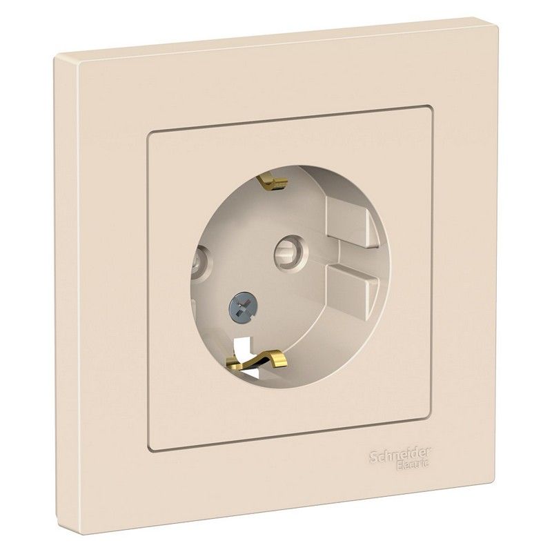 AtlasDesign Бежевый Розетка Systeme Electric AtlasDesign бежевый с/з со шторками, 16А, в сборе ATN000244