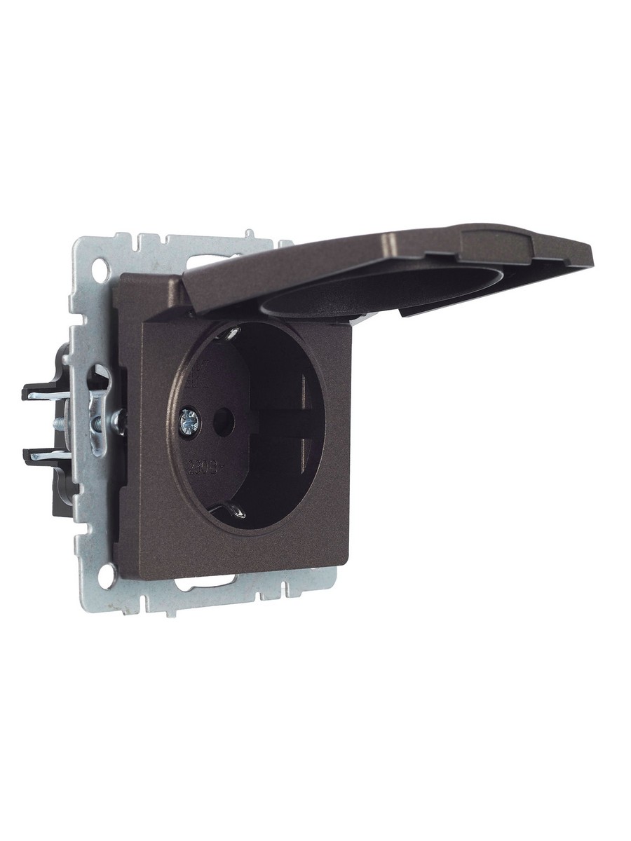 IEK Brite Бронза Розетка IEK BRITE с/з с шторками и крышкой 16А IP20 РСбш10-3-БрТБ темная бронза BR-R16-16-K45