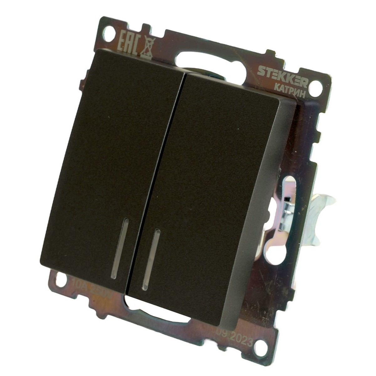 Катрин - Розетки и выключатели Stekker Выключатель 2-клавишный c индикатором STEKKER GLS10-7102-06 10А Катрин графит 49409