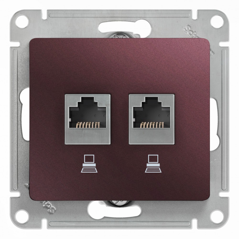 Glossa Баклажан Розетка компьютерная Systeme Electric Glossa Баклажановая 2-ая RJ45+RJ45 кат.5E GSL001185KK