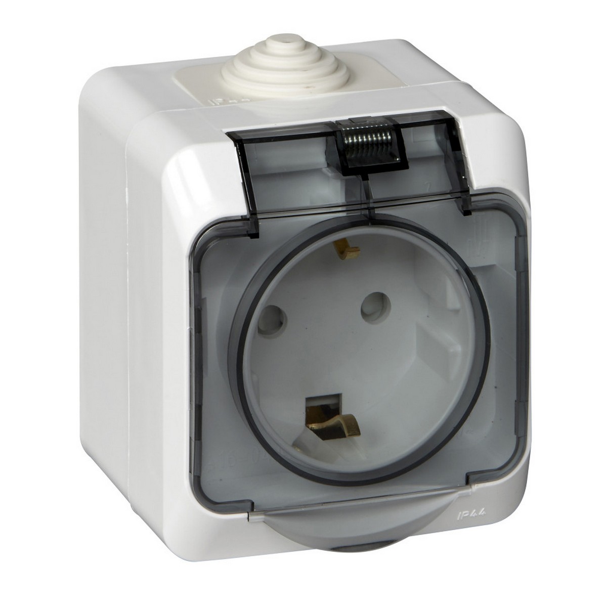 Этюд Белый Розетка 1-ая Systeme Electric Этюд наружный Белый с/з с крышкой, с защитными шторками IP44 PA16-044B