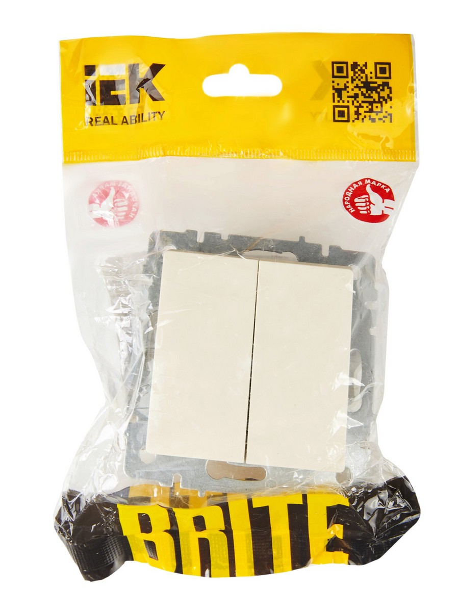 IEK Brite Бежевый Выключатель IEK BRITE 2-клавишный проходной 10А ВС10-2-6-БрКр бежевый BR-V22-0-10-K10