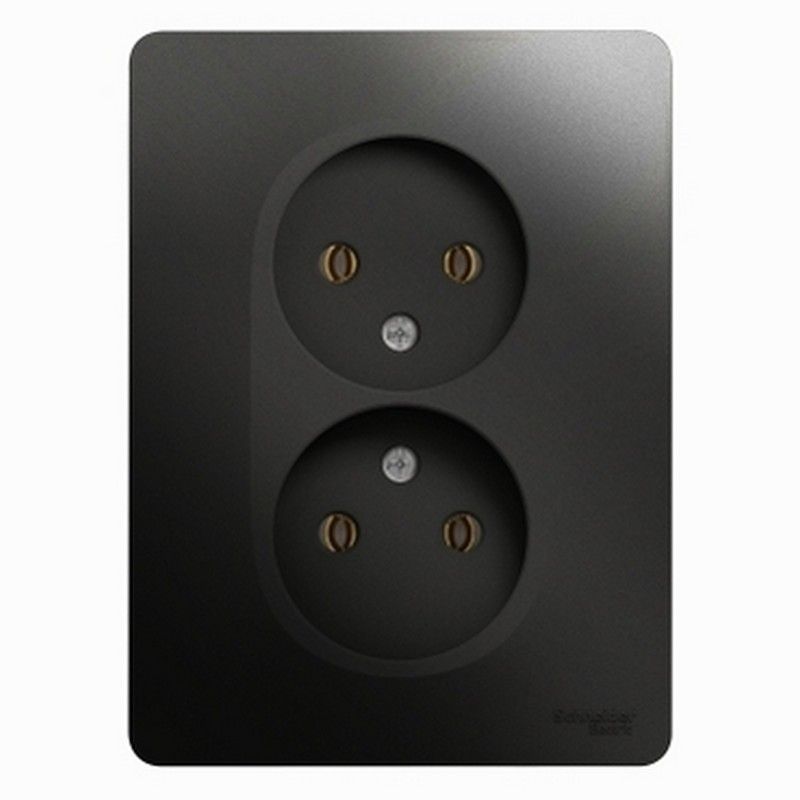 Glossa Антрацит Розетка Systeme Electric Glossa Антрацит двойная без заземления,16А, в сборе GSL000720