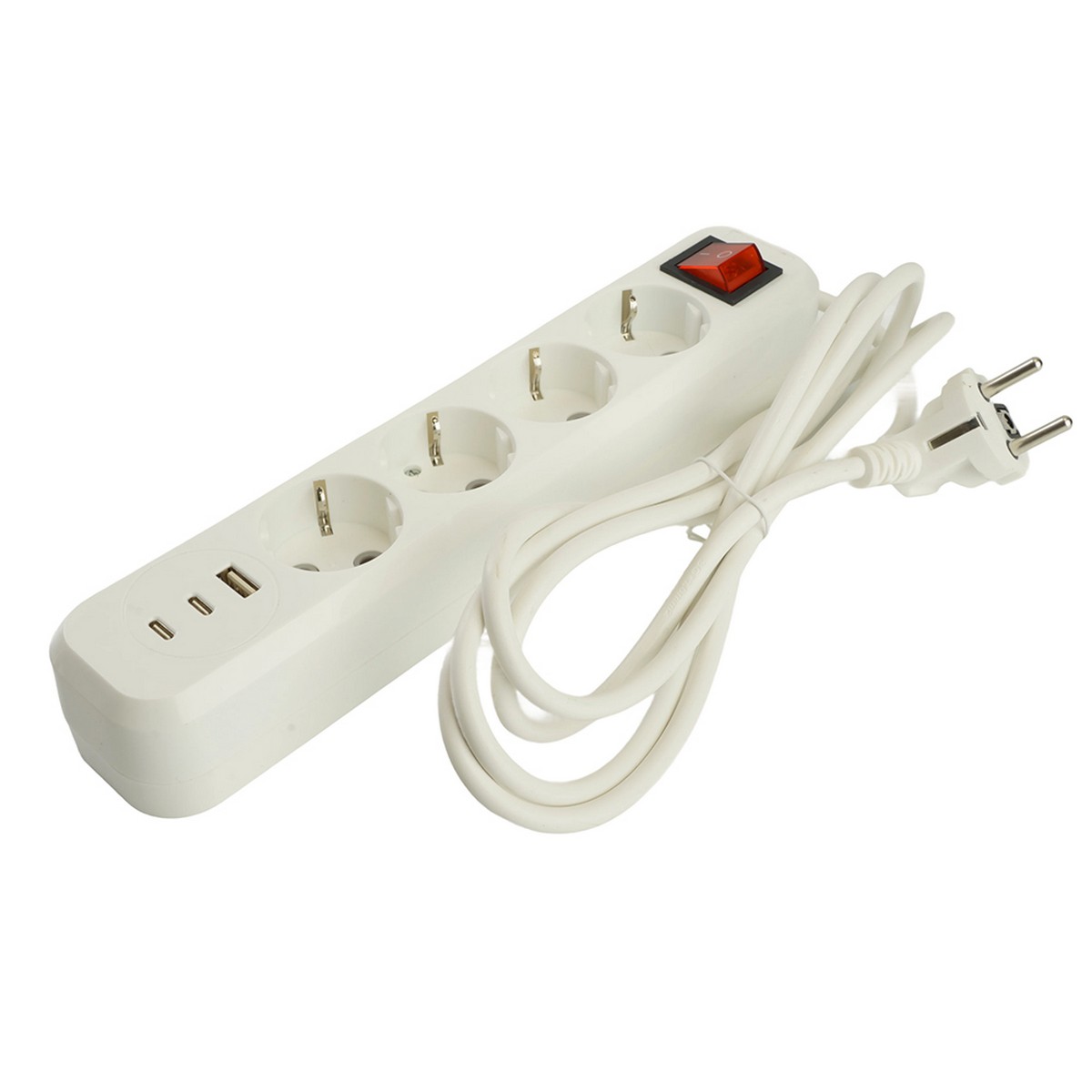 Колодки и удлинители, тройники Удлинитель 4-местный с/з с выключ. STEKKER HM071-41-02 2м 1USB+2C 2.4A Home белый 50139 