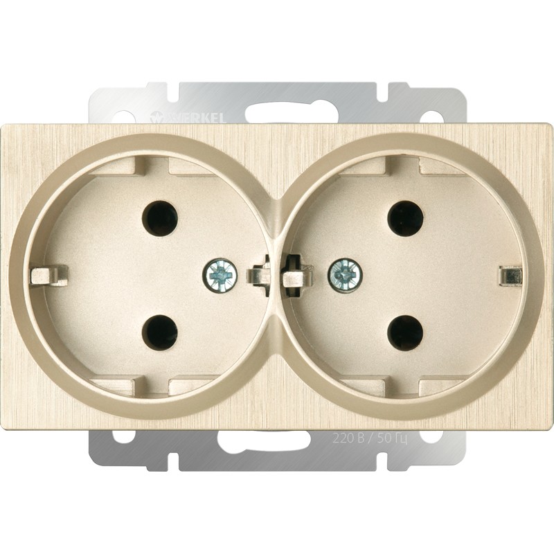Werkel Шампань рифленный механизмы Розетка двойная с заземлением Werkel W1172010 шампань рифленый IP20