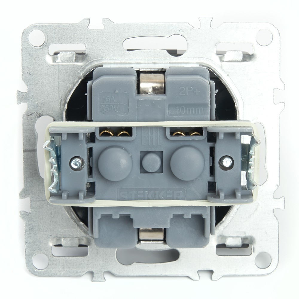 Эрна - Розетки и выключатели Stekker Розетка 1-местная с/з с крышкой STEKKER PST16-9112-03 16А с защ. шторкой Эрна черный 49156