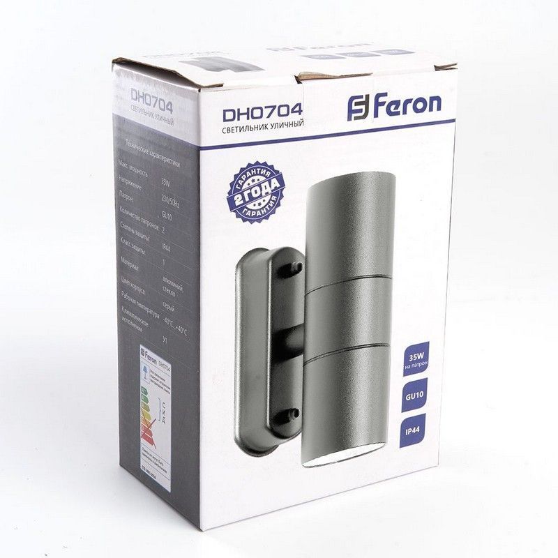 Уличные настенные светильники Светильник садово-парковый Feron DH0704 на стену 2*GU10 230V серый 11882 