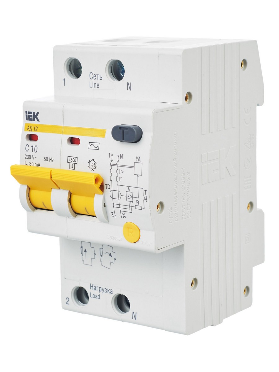 IEK Дифференциальный автоматический выключатель IEK KARAT АД12 2P 10A 30мА MAD10-2-010-C-030 
