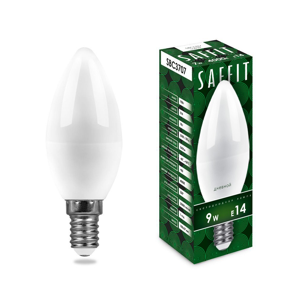 E14 Лампа светодиодная SAFFIT SBC3709 Свеча E14 9W 6400K 55170 