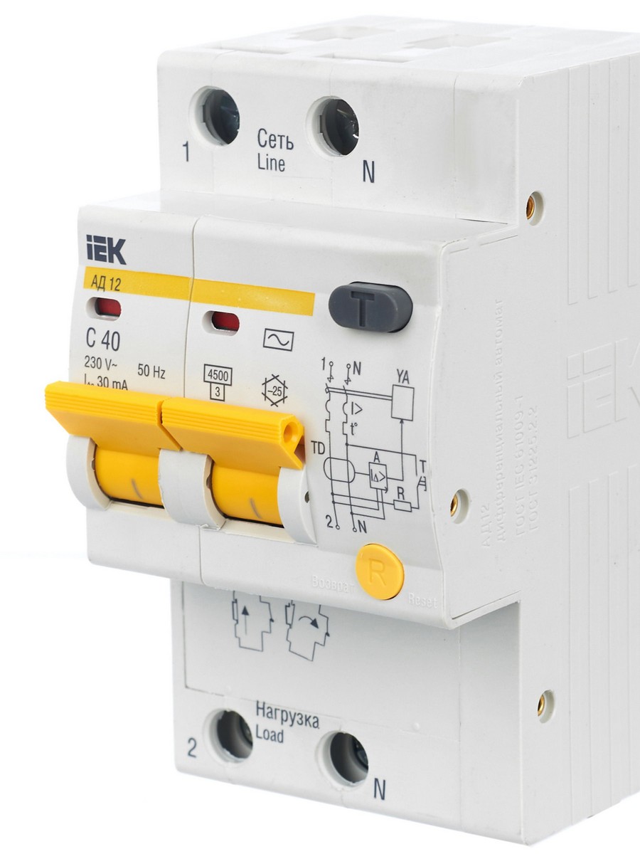 IEK Дифференциальный автоматический выключатель IEK KARAT АД12 2Р 40А 30мА MAD10-2-040-C-030 