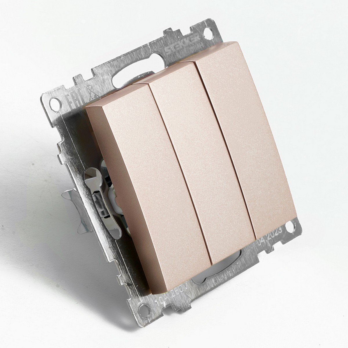 Катрин - Розетки и выключатели Stekker Выключатель 3-клавишный STEKKER GLS10-7108-02 250V 10А Катрин шампань 49174