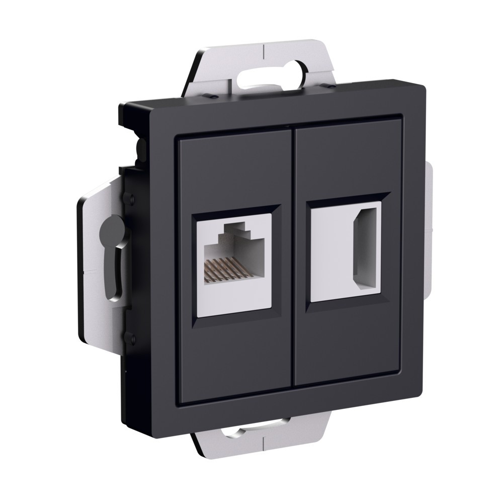 AtlasDesign Карбон Розетка Systeme Electric AtlasDesign Карбон двойная HDMI+RJ45, кат.5Е, механизм ATN001082