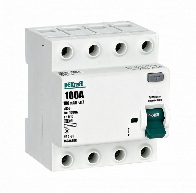 DEKraft УЗО DEKraft ВДТ 4P 100A 100мА тип AC 6кА УЗО-03 14246DEK 