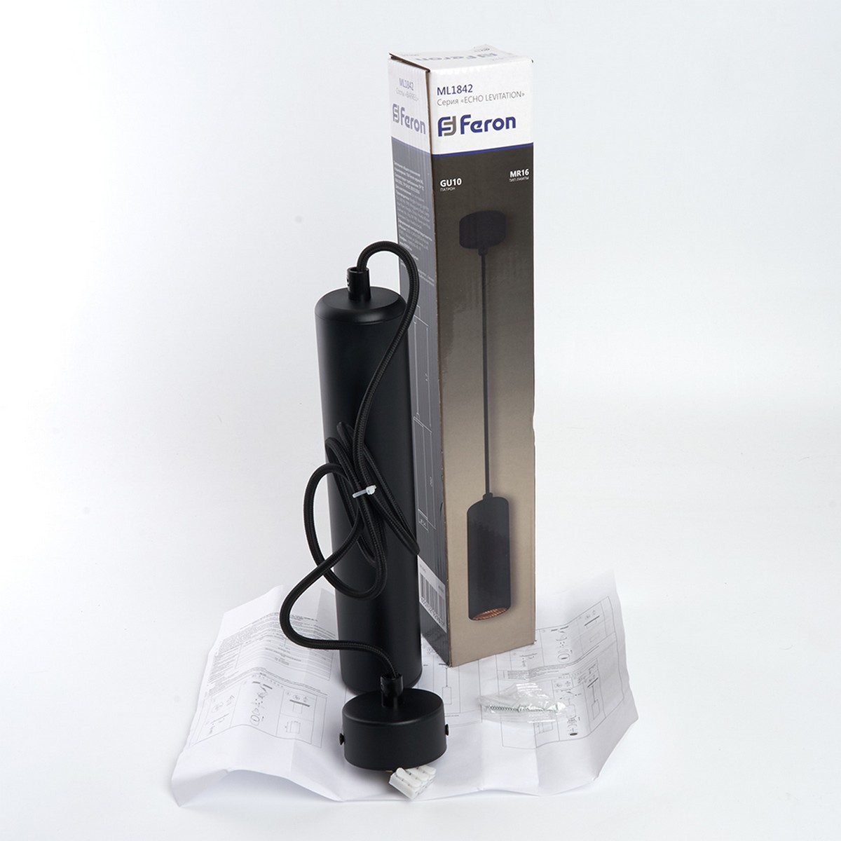 Подвесные светодиодные светильники Светильник подвесной Feron ML1842 Barrel ECHO levitation GU10 чёрный 48396 