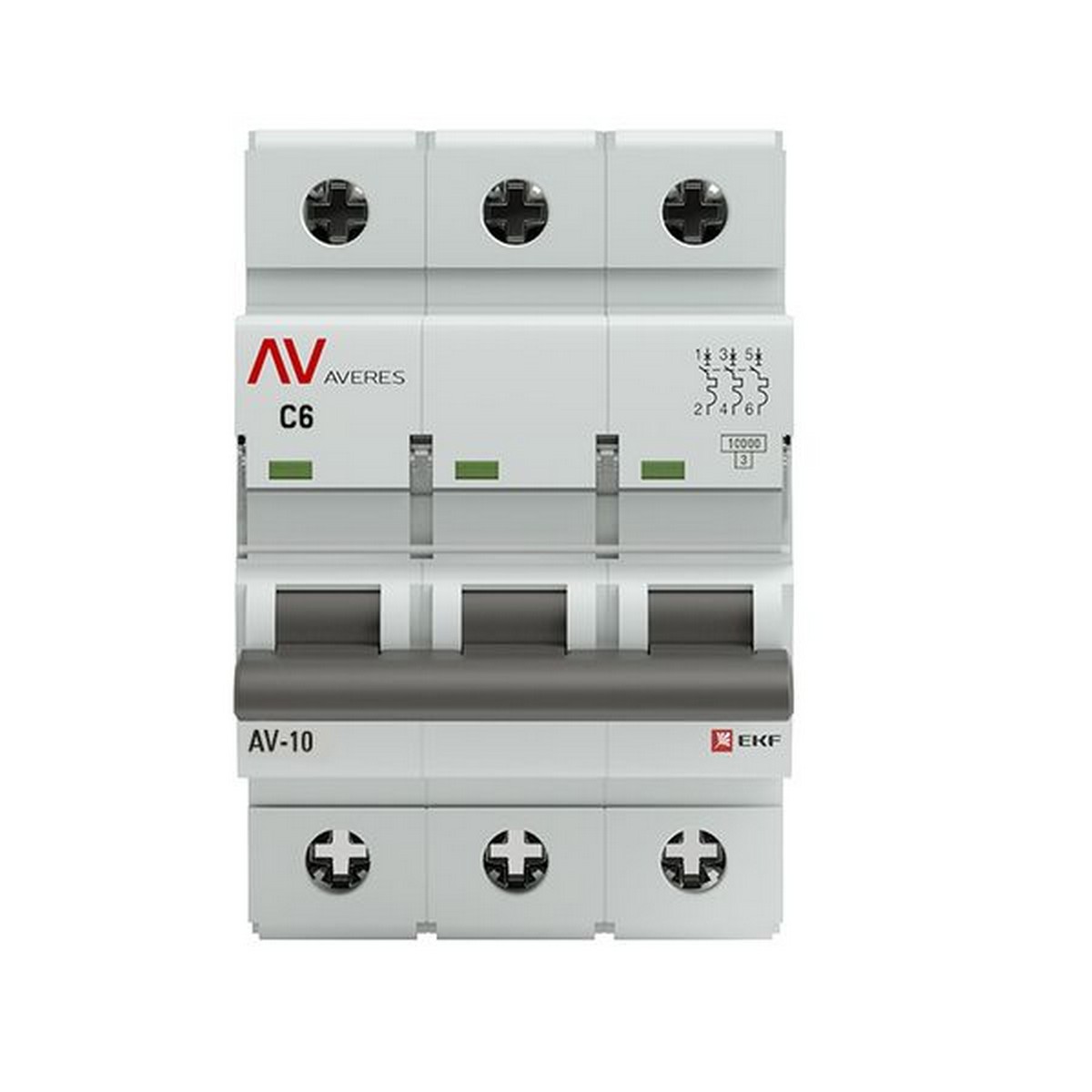 Автоматический выключатель EKF AVERES AV-10 (С) 3P 6А 10kA mcb10-3-06C-av