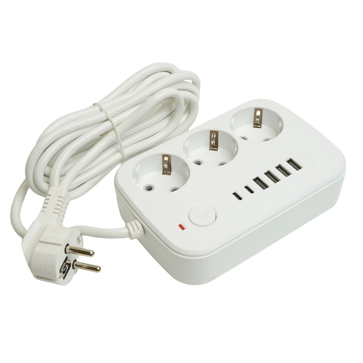 Колодки и удлинители, тройники Удлинитель STEKKER HM09-36-02 3-местный c/з 3x1 мм2 3 м 4USB+2Type-C 2,4А Home белый 49979 