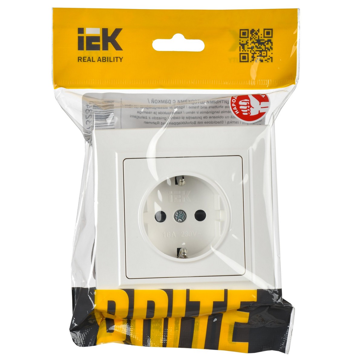 IEK Brite Белый Розетка IEK BRITE с/з с шторками 16А в сборе РСР14-1-0-БрБ белый BR-R14-16-K01-F