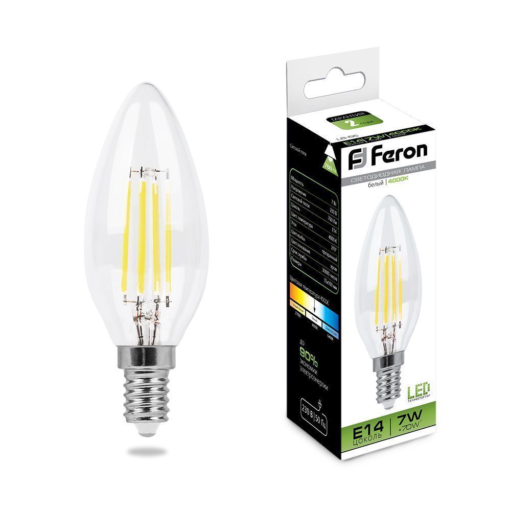 E14 Лампа светодиодная Feron LB-66 Свеча E14 7W 4000K 25780 
