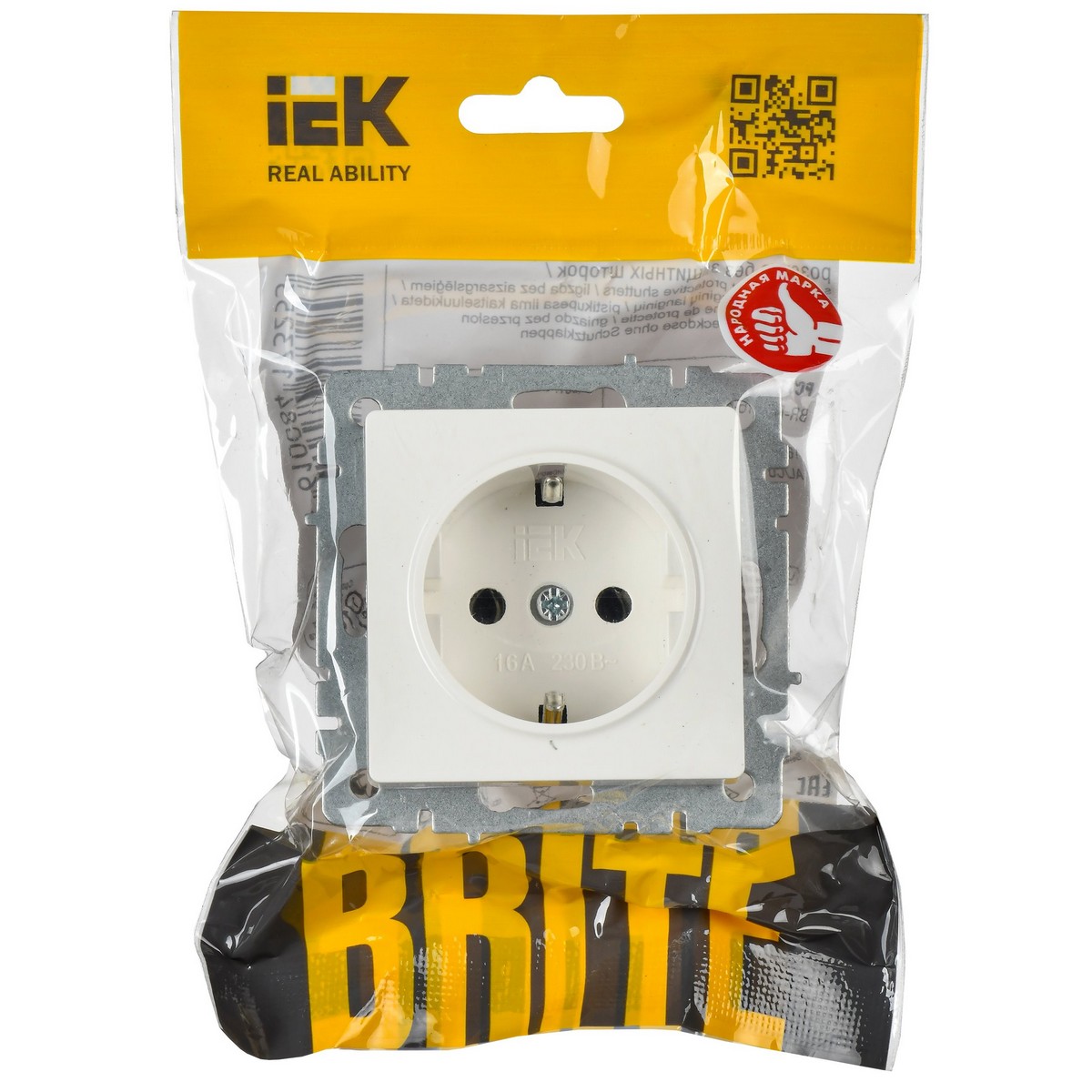 IEK Brite Белый Розетка IEK BRITE с/з без шторок 16А РС11-1-0-БрБ белый BR-R11-16-K01