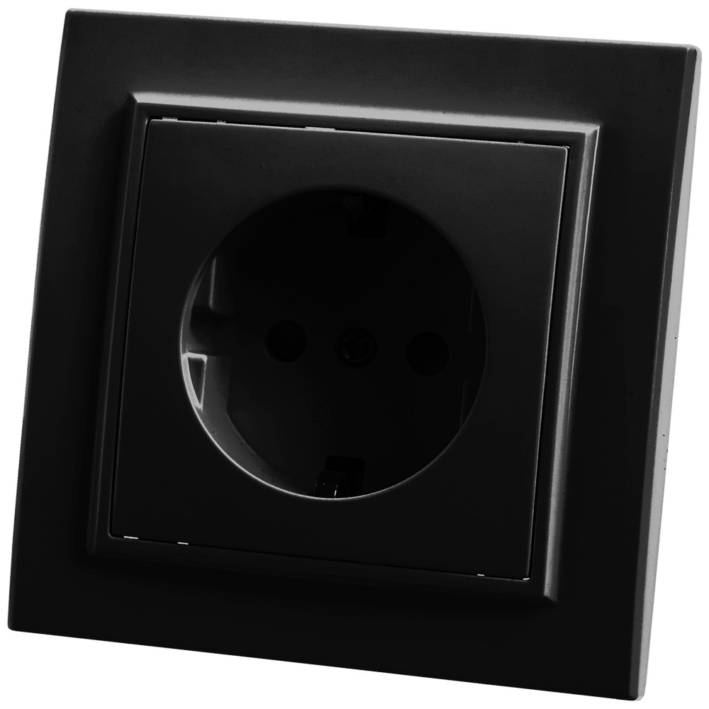 Эрна - Розетки и выключатели Stekker Розетка 1-местная c/з STEKKER PST16-9010-03 16А с защ. шторкой Эрна черный с рамкой 39479