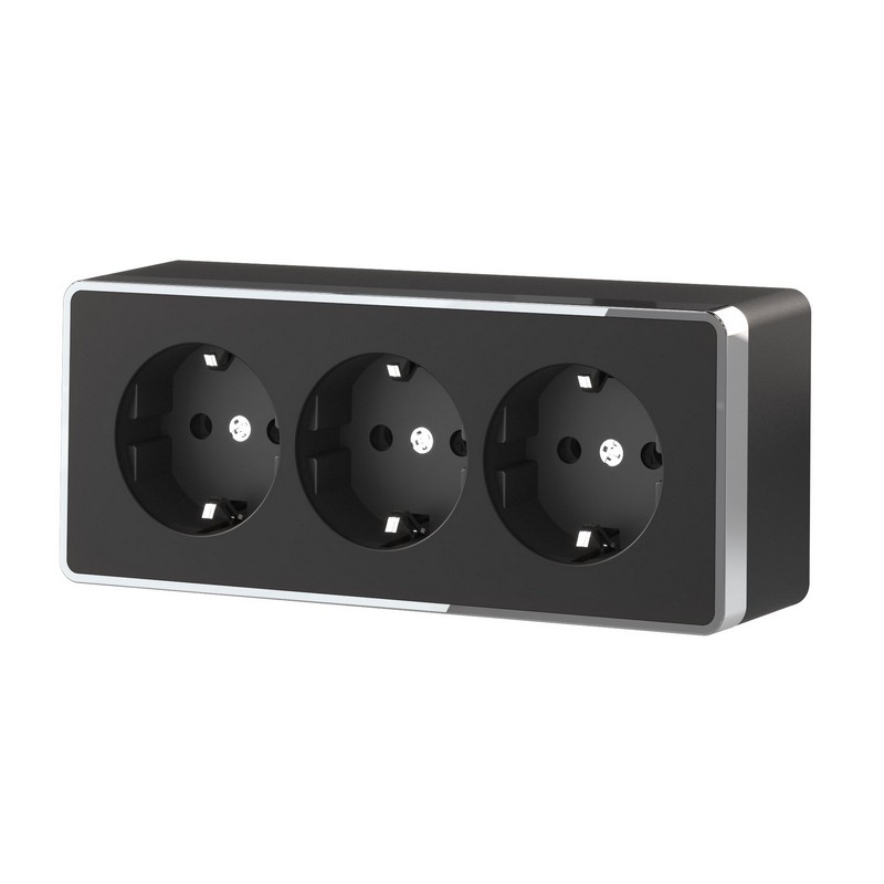 Werkel Gallant черный хром Розетка Werkel  3-я с заземлением и шторками Gallant (черный/хром) W5073135