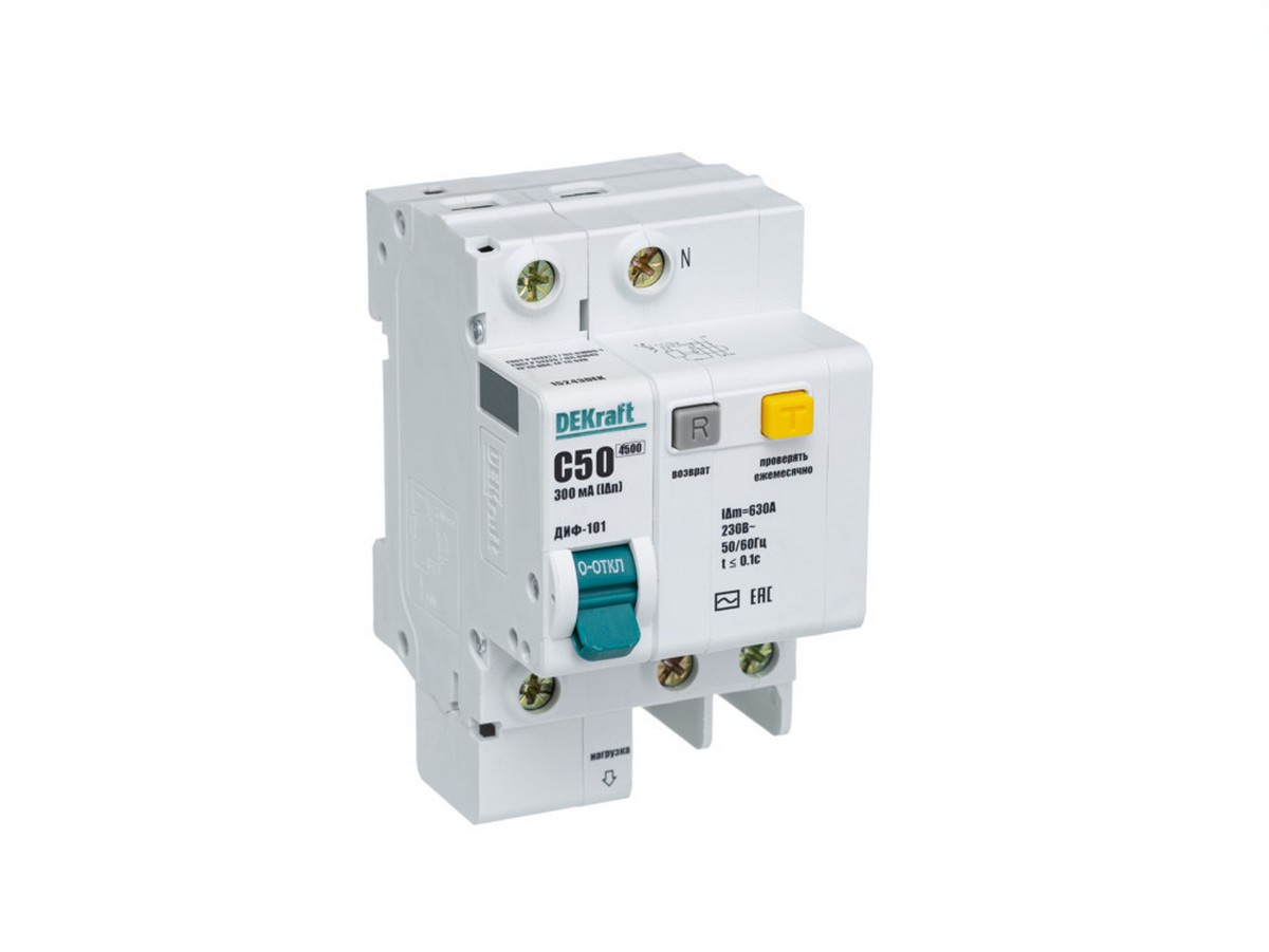 DEKraft Дифференциальный автомат (АВДТ) Dekraft 1P+N 50А 300мА AC C ДИФ-101 4,5кА 15243DEK 