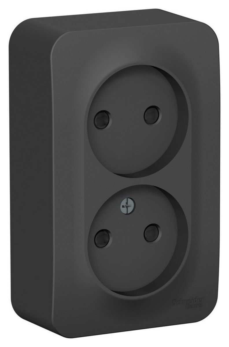 Blanca антрацит розетки и выключатели Розетка SE Blanca 2-ая Антрацит наружный б/з со шторками изолир. пластина BLNRA001216