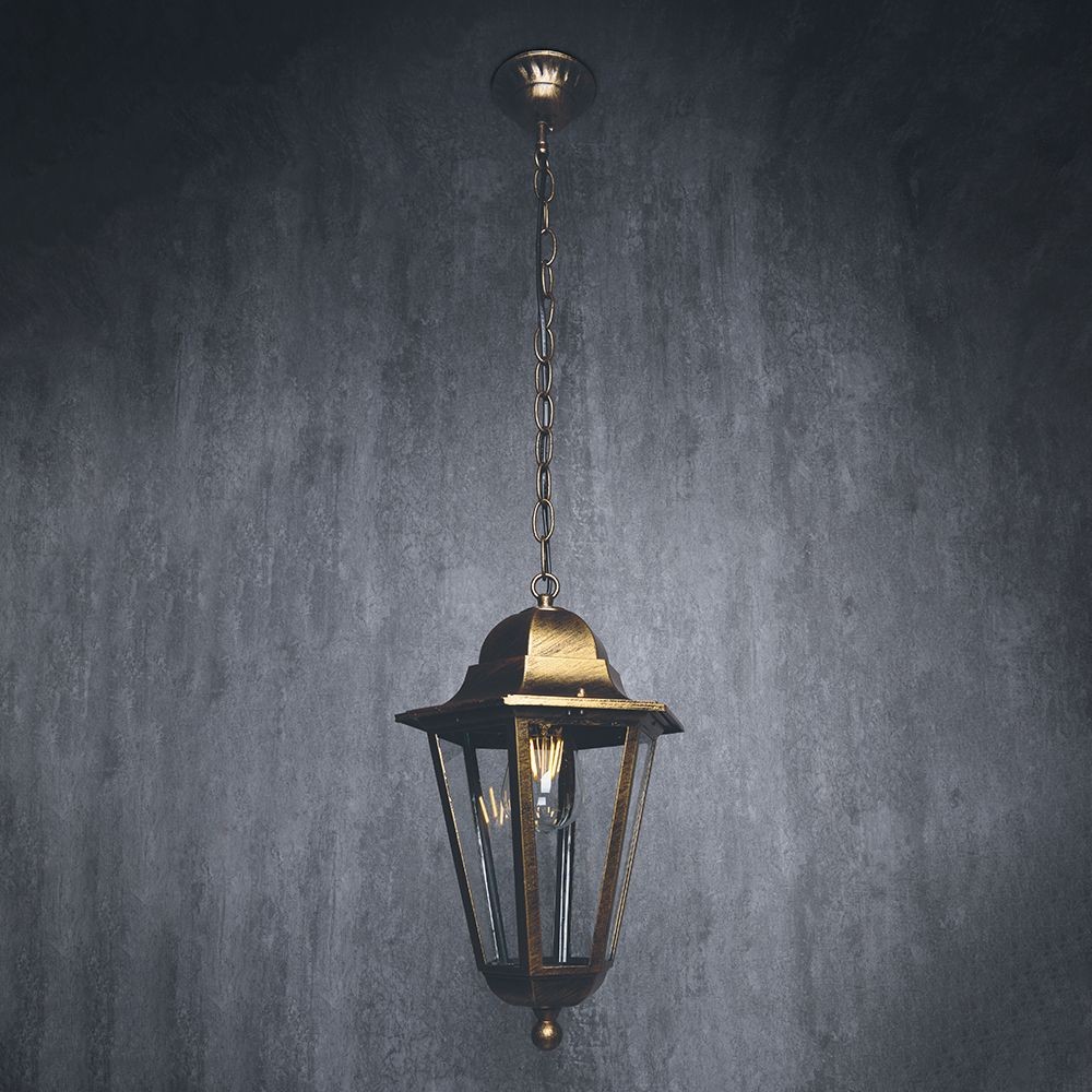 Уличные светильники на цепочке Уличный светильник Feron 6205 шестигранный на цепочке 100W E27 230V, черное золото 11143 
