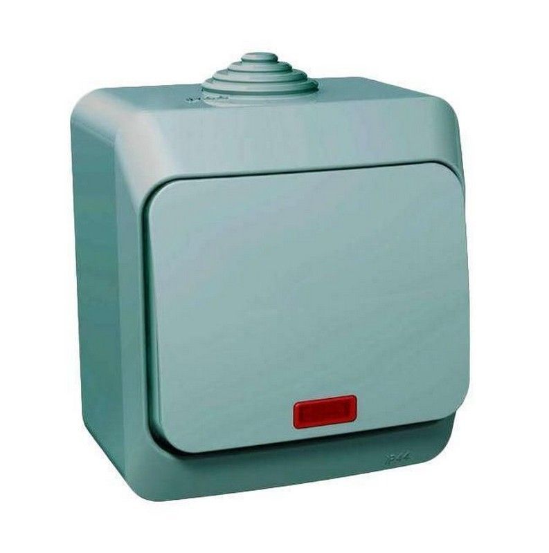 Этюд Серый Выключатель 1-клавишный Systeme Electric Этюд наружный Серый с подсветкой IP44 BA10-045C