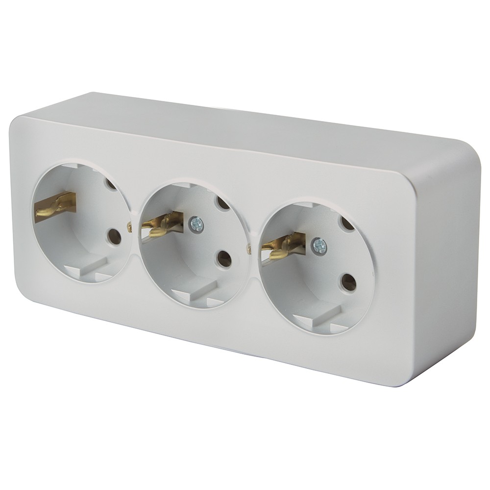 Накладные розетки и выключатели Stekker Розетка 3-местная с/з STEKKER София серебро MST16-13-03 49330