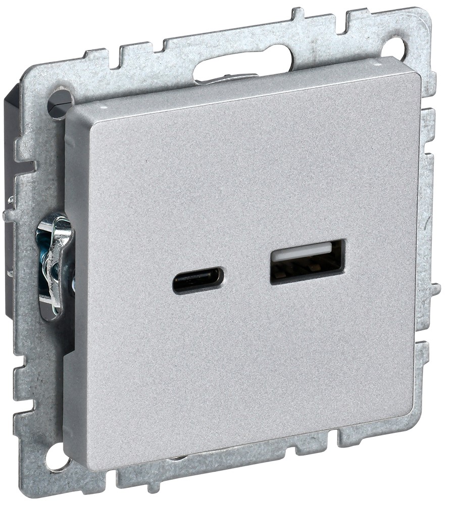 IEK Brite Алюминий Розетка IEK BRITE USB A+C 18Вт РЮ11-1-БрА алюминий BR-U22-018-K47
