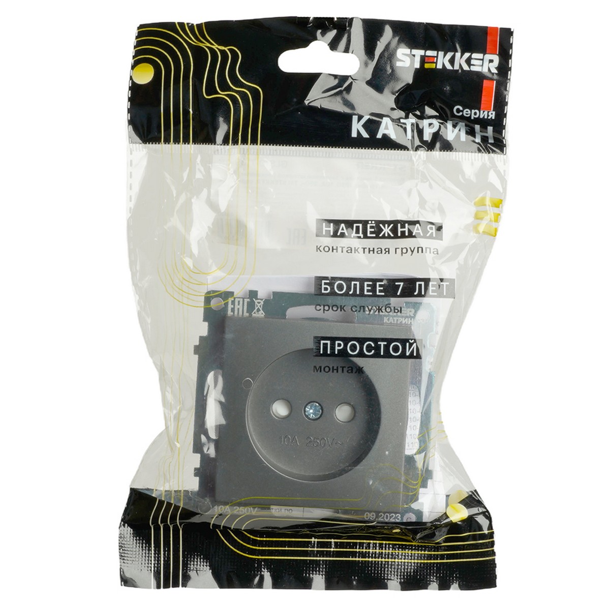 Катрин - Розетки и выключатели Stekker Розетка 1-местная б/з STEKKER GLS10-7109-06 250V 10A с защ. шторкой Катрин графит 49420